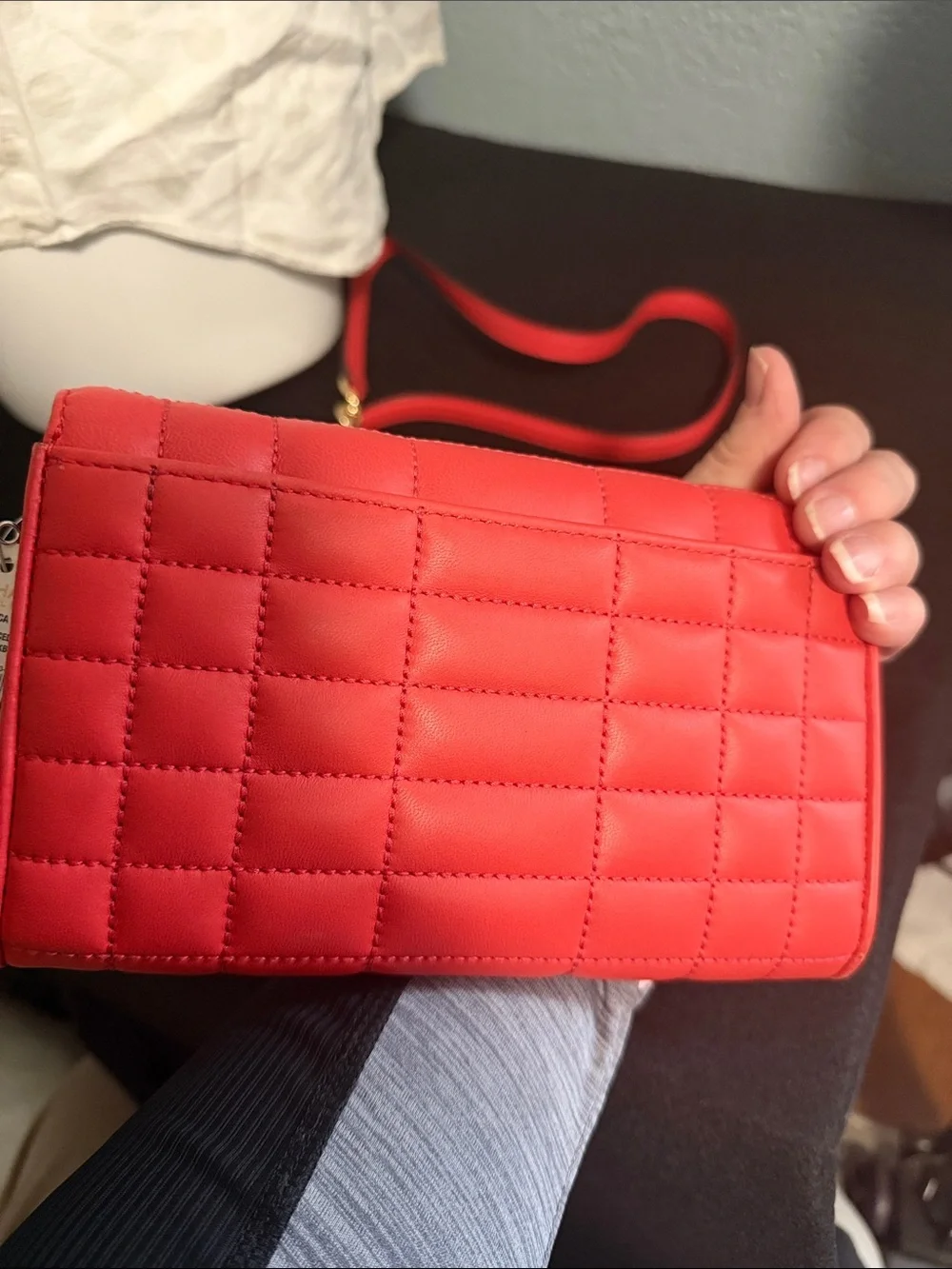 Michael Kors Coral-Red Quilted Crossbody with Gold Chain